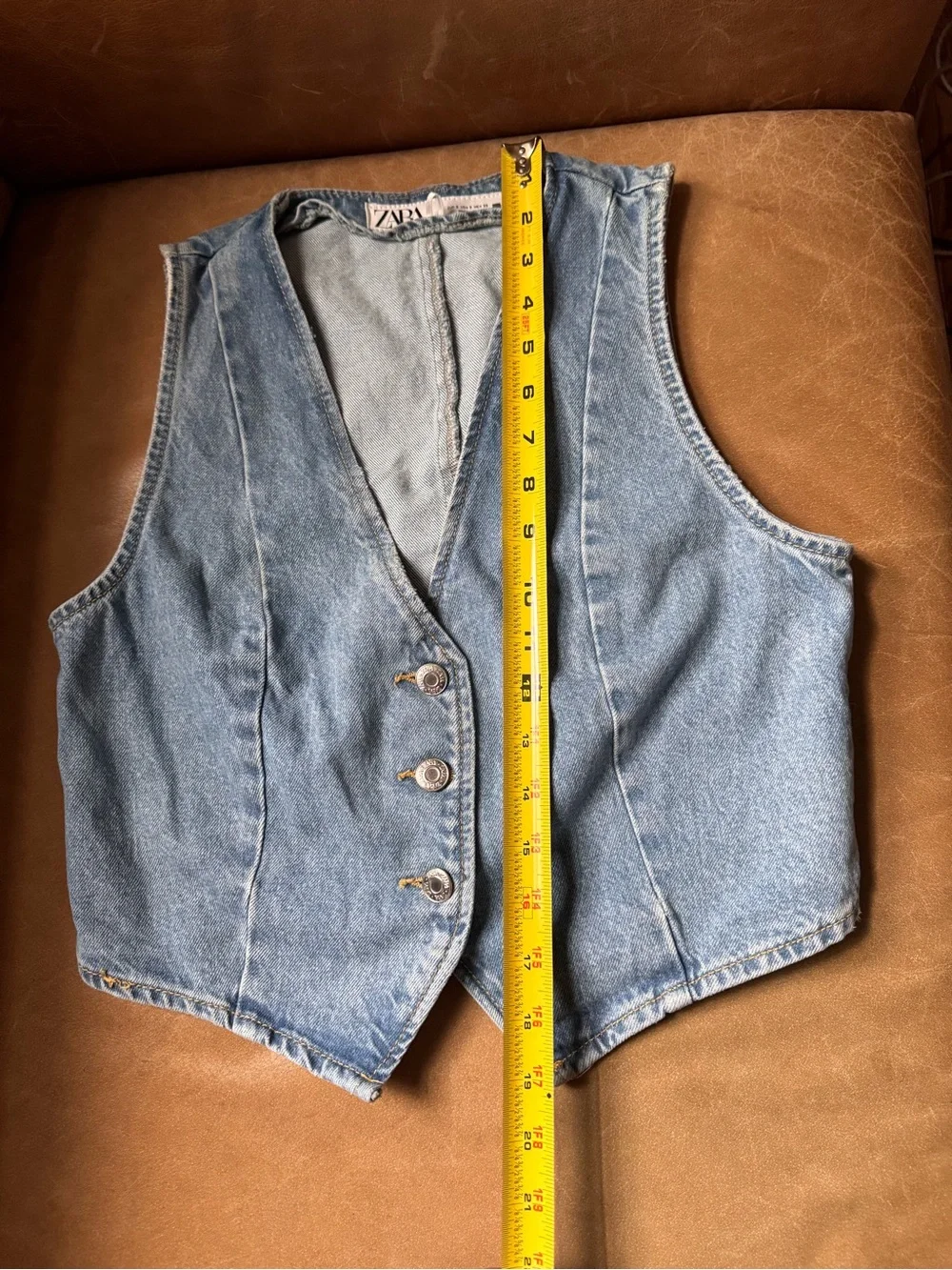 Zara Light Blue Denim Vest with Button Front western coastal layering summer - Picture 5 of 7